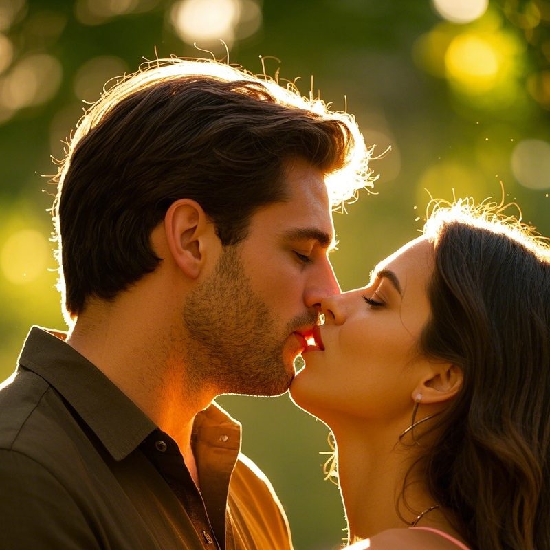 A couple is kissing, experiencing perfect sexual experience with the help of adult toys.