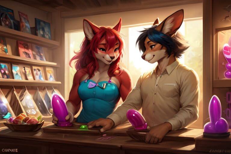 a sexy couple in a sex toy store is choosing male vibrators based on sensation happily
