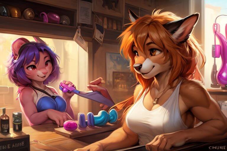 a sexy well dressed couple is buying quiet vibrators in an adult toys store