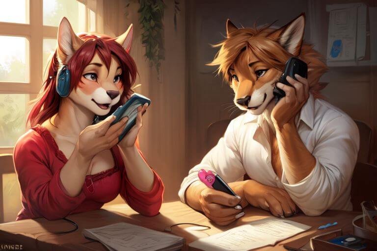 a sexy well dressed couple is talking through the phones using remote control vibrators