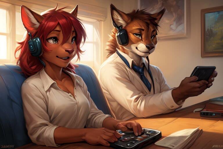 a sexy well dressed couple is talking through the phones using remote control vibrators